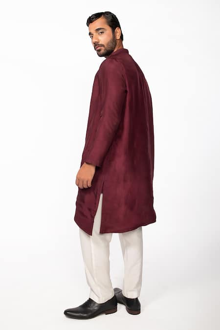 Kaka Calcutta Wine Bamboo, Cotton, Silk Mandarin Collar Kurta Set Online at Aza Fashions Kaka Calcutta_Wine Bamboo, Cotton, Silk Mandarin Collar Kurta Set _Online_at_Aza_Fashions