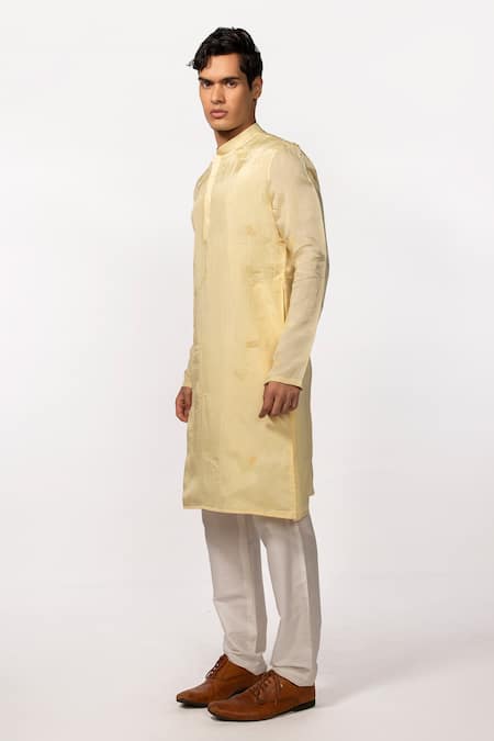 Kaka Calcutta Yellow Bamboo, Cotton, Silk Beads Embroidered Kurta And Pyjama Pant Set Online at Aza Fashions Kaka Calcutta_Yellow Bamboo, Cotton, Silk Beads Embroidered Kurta And Pyjama Pant Set _Online_at_Aza_Fashions