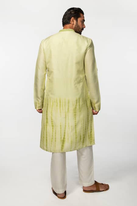 Shop Kaka Calcutta Green Bamboo, Cotton, Silk Mirrors Placket Embroidered Kurta And Pyjama Pant Set at Aza Fashions Shop_Kaka Calcutta_Green Bamboo, Cotton, Silk Mirrors Placket Embroidered Kurta And Pyjama Pant Set _at_Aza_Fashions
