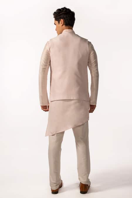 Shop Kaka Calcutta Pink Bamboo, Cotton, Silk Beads, Embroidery Hand Bundi And Kurta Set at Aza Fashions Shop_Kaka Calcutta_Pink Bamboo, Cotton, Silk Beads, Embroidery Hand Bundi And Kurta Set _at_Aza_Fashions