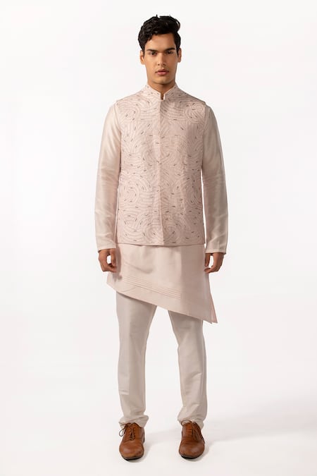 Kaka Calcutta Pink Bamboo, Cotton, Silk Beads, Embroidery Hand Bundi And Kurta Set Online at Aza Fashions Kaka Calcutta_Pink Bamboo, Cotton, Silk Beads, Embroidery Hand Bundi And Kurta Set _Online_at_Aza_Fashions