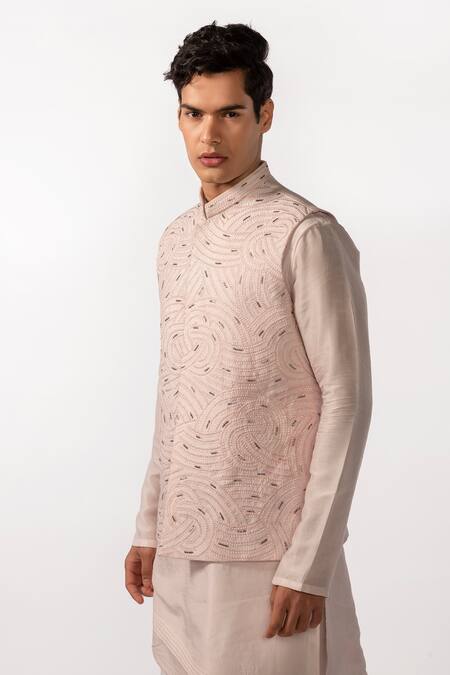 Buy Kaka Calcutta Pink Bamboo, Cotton, Silk Beads, Embroidery Hand Bundi And Kurta Set Online at Aza Fashions Buy_Kaka Calcutta_Pink Bamboo, Cotton, Silk Beads, Embroidery Hand Bundi And Kurta Set _Online_at_Aza_Fashions