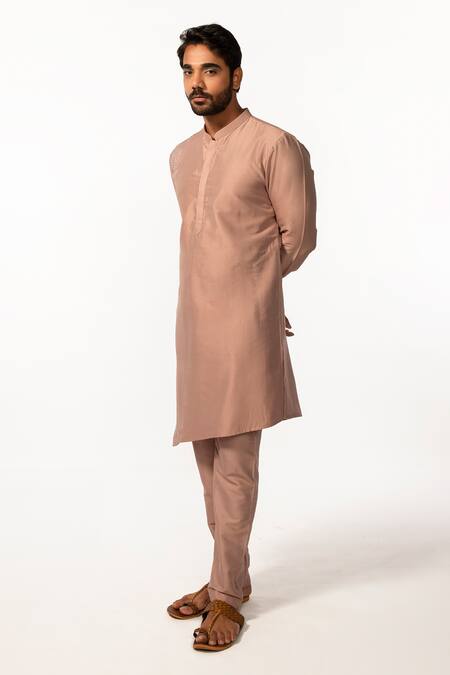 Kaka Calcutta Pink Bamboo, Cotton, Silk Embroidery Asymmetric Kurta And Pyjama Pant Set Online at Aza Fashions Kaka Calcutta_Pink Bamboo, Cotton, Silk Embroidery Asymmetric Kurta And Pyjama Pant Set _Online_at_Aza_Fashions
