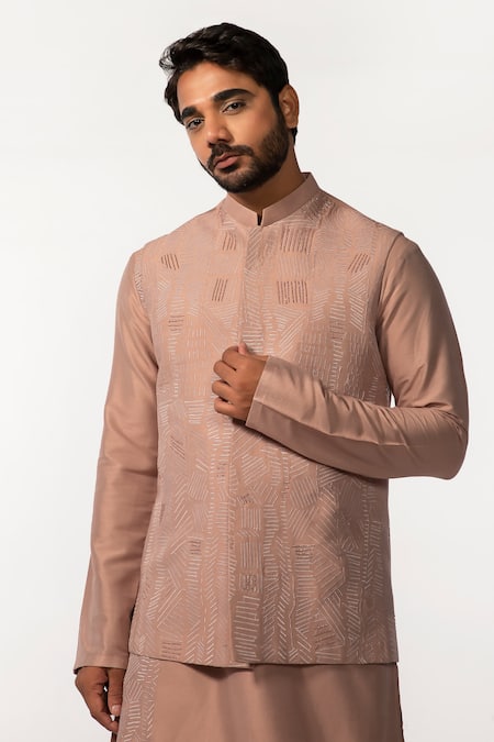 Buy_Kaka Calcutta_Pink Bamboo Embroidery Hand Bam Silk Bundi _Online_at_Aza_Fashions