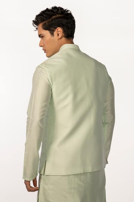 Shop Kaka Calcutta Green Beads, Embroidery Thread Beaded Bundi at Aza Fashions Shop_Kaka Calcutta_Green Beads, Embroidery Thread Beaded Bundi _at_Aza_Fashions