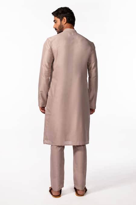 Shop Kaka Calcutta Purple Bamboo, Cotton, Silk Embroidery Hem Kurta And Pyjama Pant Set at Aza Fashions Shop_Kaka Calcutta_Purple Bamboo, Cotton, Silk Embroidery Hem Kurta And Pyjama Pant Set _at_Aza_Fashions