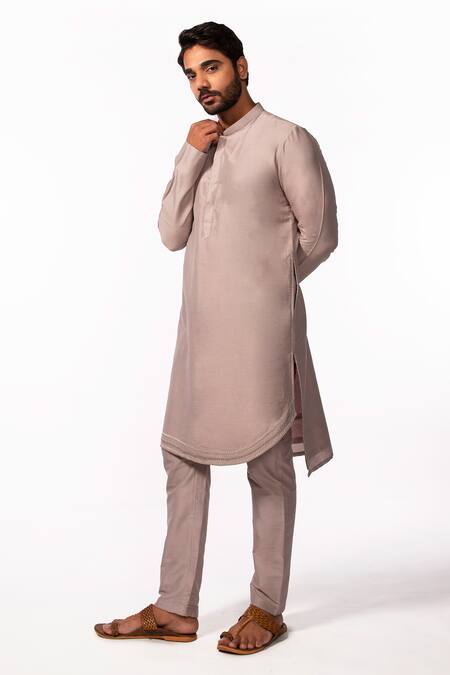 Kaka Calcutta Purple Bamboo, Cotton, Silk Embroidery Hem Kurta And Pyjama Pant Set Online at Aza Fashions Kaka Calcutta_Purple Bamboo, Cotton, Silk Embroidery Hem Kurta And Pyjama Pant Set _Online_at_Aza_Fashions