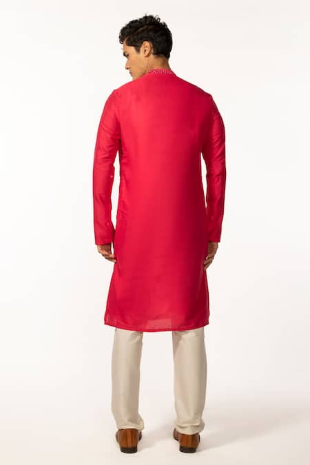 Shop Kaka Calcutta Pink Bamboo, Cotton, Silk Mirrors Embroidered Kurta And Pyjama Pant Set at Aza Fashions Shop_Kaka Calcutta_Pink Bamboo, Cotton, Silk Mirrors Embroidered Kurta And Pyjama Pant Set _at_Aza_Fashions