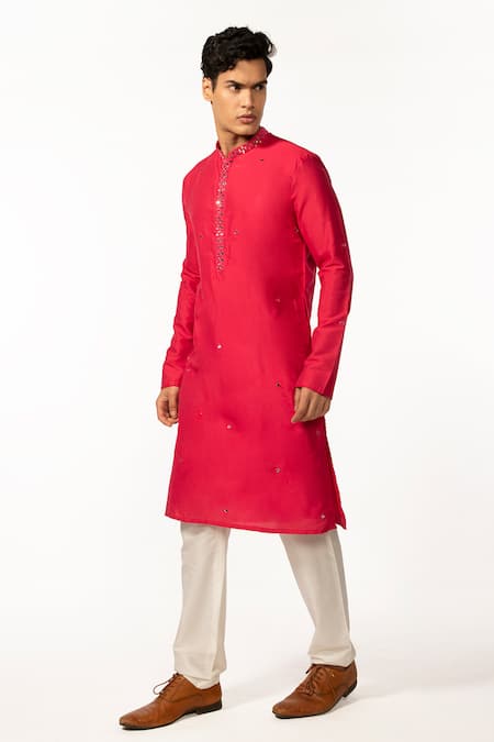 Kaka Calcutta Pink Bamboo, Cotton, Silk Mirrors Embroidered Kurta And Pyjama Pant Set Online at Aza Fashions Kaka Calcutta_Pink Bamboo, Cotton, Silk Mirrors Embroidered Kurta And Pyjama Pant Set _Online_at_Aza_Fashions