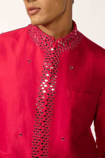 Buy Kaka Calcutta Pink Bamboo, Cotton, Silk Mirrors Hand Embroidered Bundi Kurta Set Online at Aza Fashions Buy_Kaka Calcutta_Pink Bamboo, Cotton, Silk Mirrors Hand Embroidered Bundi Kurta Set _Online_at_Aza_Fashions