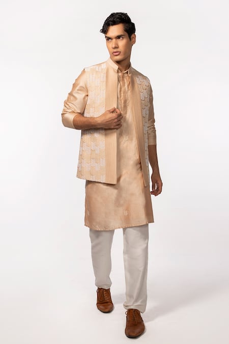 Kaka Calcutta Gold Bamboo Embroidery Sleeveless Pintuck Bundi