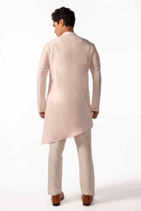 Shop_Kaka Calcutta_Pink Kurta Bam Silk Plain Pintuck Set _at_Aza_Fashions