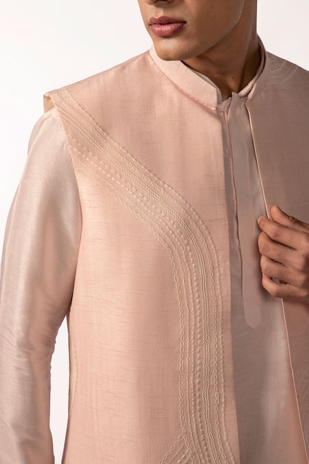 Buy_Kaka Calcutta_Pink Bamboo Embroidery Thread Achkan _Online_at_Aza_Fashions
