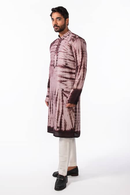 KAKA CALCUTTA Brown Kurta Bam Silk Embroidery Mirror Tie Dye Set 