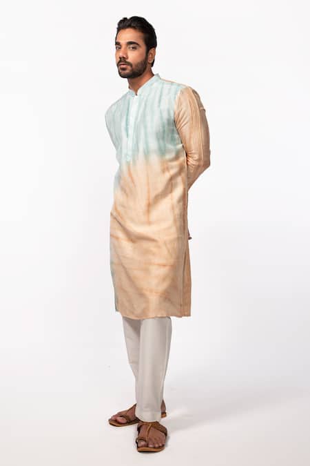 Kaka Calcutta Blue Bamboo, Cotton, Silk Tie Dye Mandarin Collar Kurta Set Online at Aza Fashions Kaka Calcutta_Blue Bamboo, Cotton, Silk Tie Dye Mandarin Collar Kurta Set _Online_at_Aza_Fashions