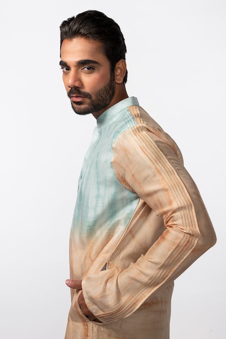 Buy Kaka Calcutta Blue Bamboo, Cotton, Silk Tie Dye Mandarin Collar Kurta Set Online at Aza Fashions Buy_Kaka Calcutta_Blue Bamboo, Cotton, Silk Tie Dye Mandarin Collar Kurta Set _Online_at_Aza_Fashions