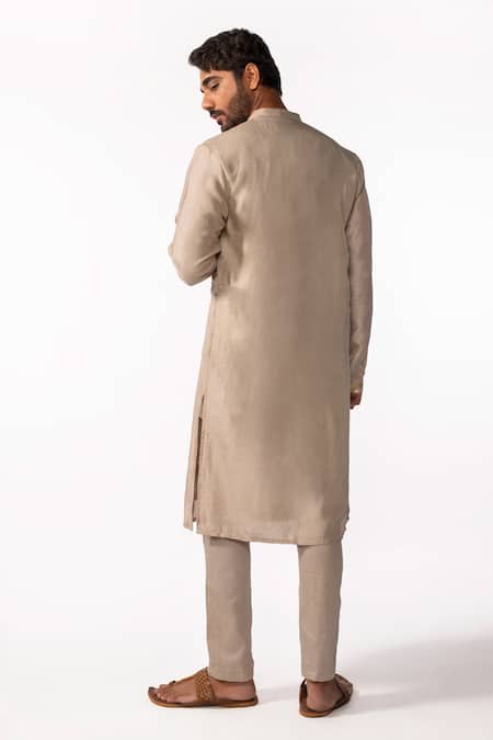 Shop Kaka Calcutta Gold Bamboo, Cotton, Silk Embroidery Ragzin Applique Kurta Set at Aza Fashions Shop_Kaka Calcutta_Gold Bamboo, Cotton, Silk Embroidery Ragzin Applique Kurta Set _at_Aza_Fashions