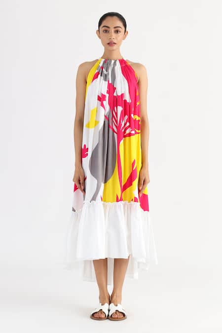 Studio Moda India_White Cotton Halter Neck The Summer Dress_Online_at_Aza_Fashions