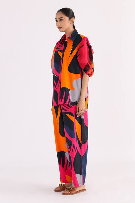 Buy_Studio Moda India_Black Cotton Tassels Shawl Neck The Eunoia Summer Printed Shirt_Online_at_Aza_Fashions