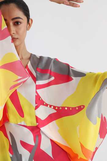 Buy_Studio Moda India_White Tassels V-neck The Butterfly Beach Printed Dress_Online_at_Aza_Fashions