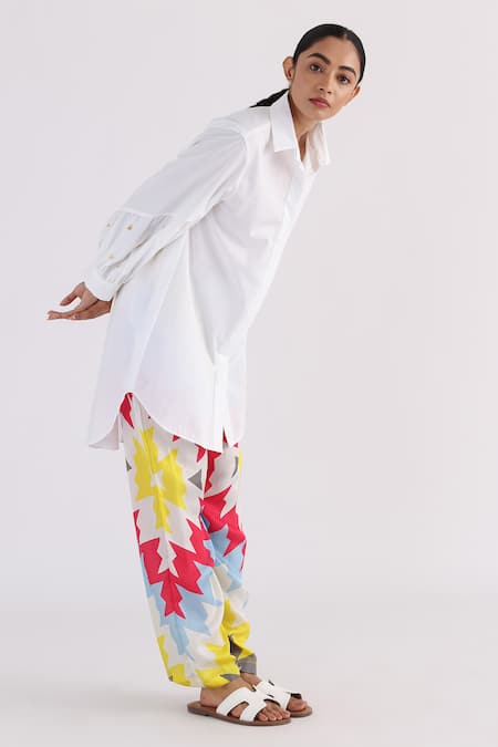 Studio Moda India_White Cotton Tassels The Day Box Shirt _Online_at_Aza_Fashions