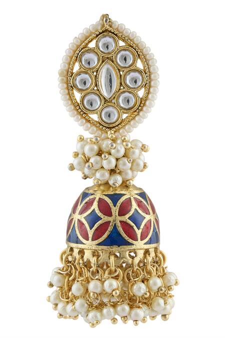 Buy_Kista_Red Meenakari Work, Stones And Pearl Embellished Jhumkas_Online_at_Aza_Fashions