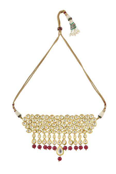 Kista_Gold Plated Pearl, Polki, Bead Embellished Choker Set_at_Aza_Fashions