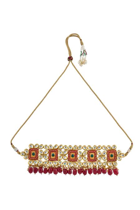 Kista_Gold Plated Pearl, Polki, Bead Drops Choker Set_at_Aza_Fashions