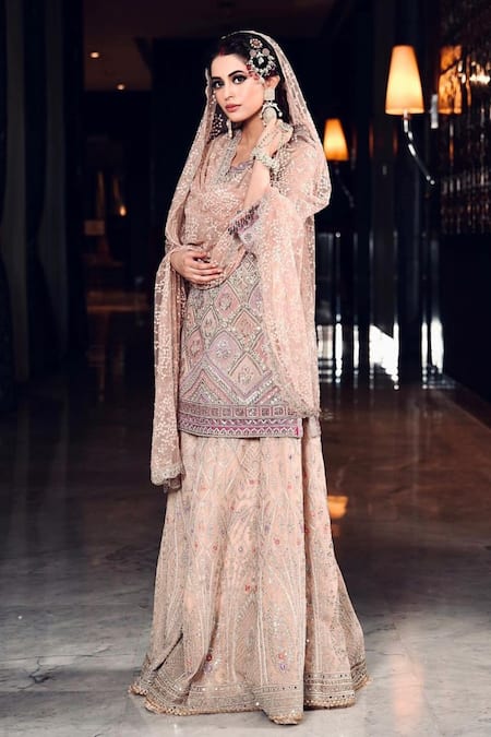 Anjalee And Arjun Kapoor Grid Embroidered Kurta Sharara Set 