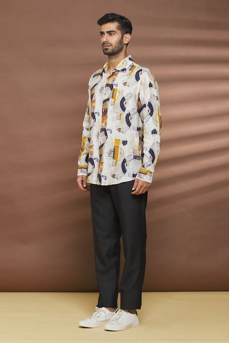 Buy Linen Bloom Multi Color 100% Linen Oval Print Shirt Online at Aza Fashions Buy_Linen Bloom_Multi Color 100% Linen Oval Print Shirt _Online_at_Aza_Fashions