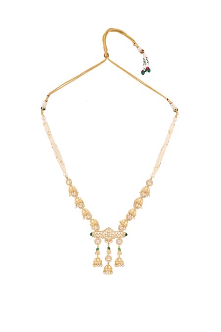 Shop_Moh-Maya By Disha Khatri_Gold Plated Diamonds, Pearls, Stones Kundan Embellished Long Necklace Set _Online_at_Aza_Fashions