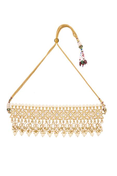 Moh-Maya By Disha Khatri_Gold Plated Pearls Drop Choker Set _at_Aza_Fashions