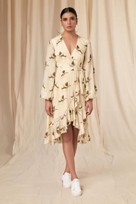 Masaba Finch Print Wrap Dress 