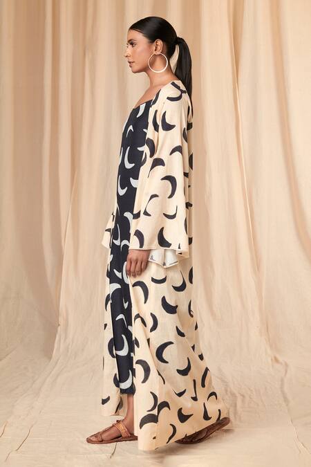 Masaba_Black Dress Bemberg Linen Print Mooncrest Dress Square With Cover Up _Online_at_Aza_Fashions