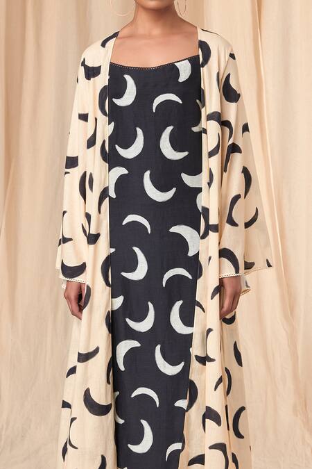 Shop_Masaba_Black Dress Bemberg Linen Print Mooncrest Dress Square With Cover Up _Online_at_Aza_Fashions