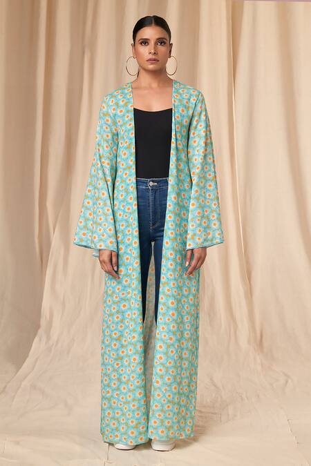 Masaba_Yellow Cotton Mul Sunshine Daisies Print Shrug_Online_at_Aza_Fashions