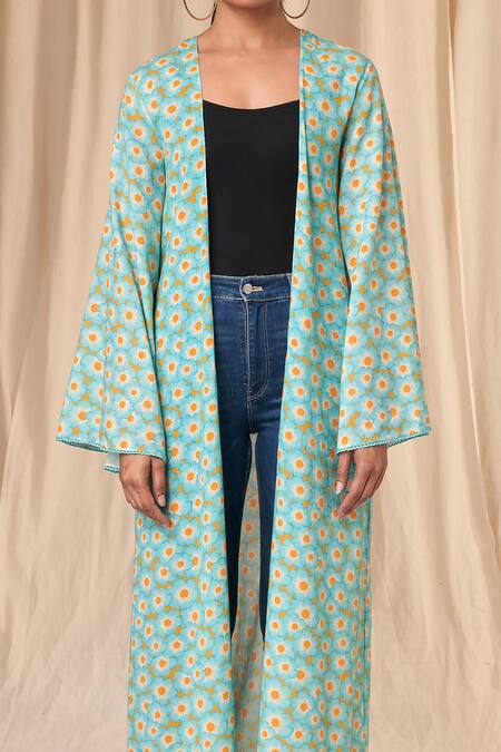 Shop_Masaba_Yellow Cotton Mul Sunshine Daisies Print Shrug_Online_at_Aza_Fashions