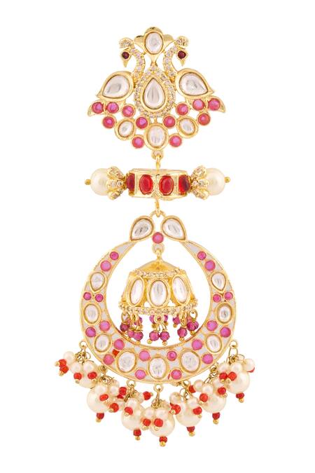 Moh-Maya By Disha Khatri_Gold Plated Stones, Pearls, Diamonds Drop Dangler Earrings _Online_at_Aza_Fashions