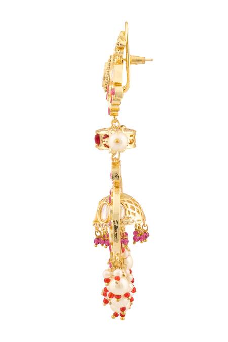Buy_Moh-Maya By Disha Khatri_Gold Plated Stones, Pearls, Diamonds Drop Dangler Earrings _Online_at_Aza_Fashions