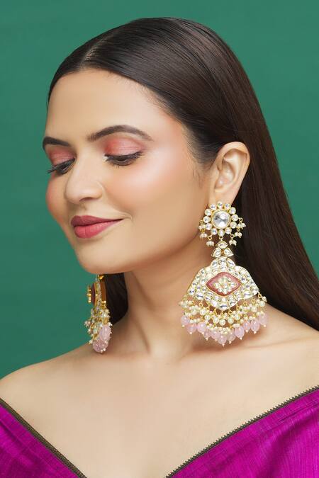 Moh-Maya By Disha Khatri_Gold Plated Stones, Beads, Zari Drop Dangler Earrings _Online_at_Aza_Fashions