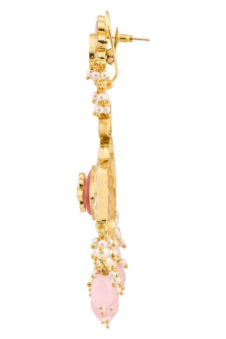 Shop_Moh-Maya By Disha Khatri_Gold Plated Stones, Beads, Zari Drop Dangler Earrings _Online_at_Aza_Fashions