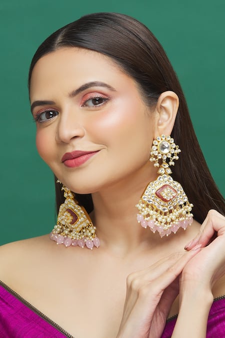 Moh-Maya By Disha Khatri_Gold Plated Stones, Beads, Zari Drop Dangler Earrings _at_Aza_Fashions