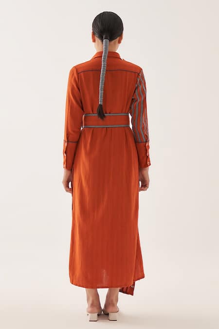 Cross A Line Ema Striped Pattern Shirt Dress 