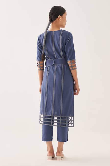 Cross A Line Maze Cotton Linen Kurta & Trouser Set 