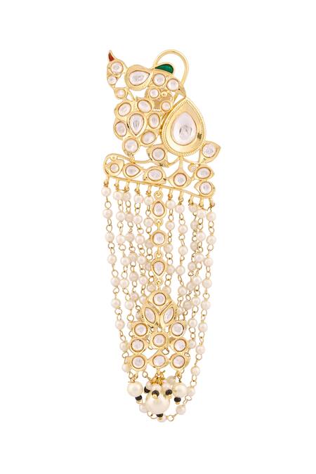 Moh-Maya By Disha Khatri_Gold Plated Diamonds, Pearls Bead Chain Dangler Earrings _Online_at_Aza_Fashions