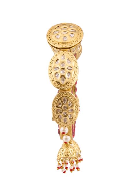Shop_Moh-Maya By Disha Khatri_Gold Plated Stones, Pearls Kundan Embellished Bangle_Online_at_Aza_Fashions