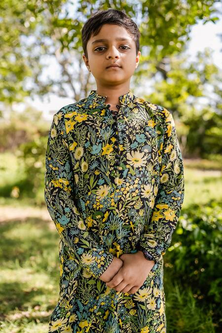 Baise Gaba_Multi Color Cotton Embroidery Amias Floral Print Kurta And Salwar Set_Online_at_Aza_Fashions