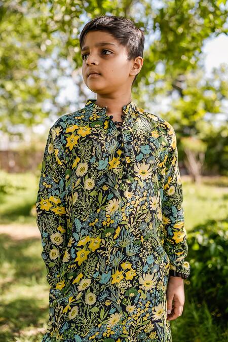 Buy_Baise Gaba_Multi Color Cotton Embroidery Amias Floral Print Kurta And Salwar Set_Online_at_Aza_Fashions