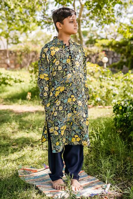 Baise Gaba_Multi Color Cotton Embroidery Amias Floral Print Kurta And Salwar Set_at_Aza_Fashions