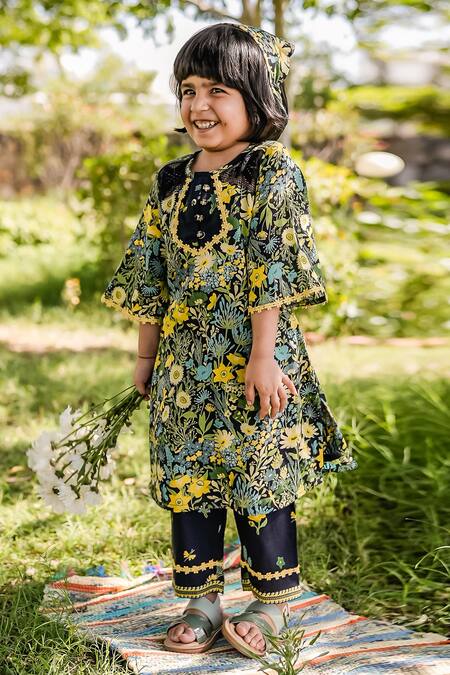 Baise Gaba_Multi Color Cotton Pixie Floral Print Kurta And Pant Set _Online_at_Aza_Fashions